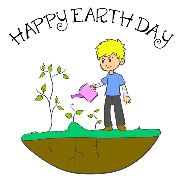 Happy Earth Day mit Gold und Pflanze — Stockvektor