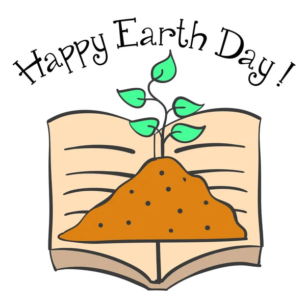 Happy Earth Day mit Buch und Pflanze — Stockvektor