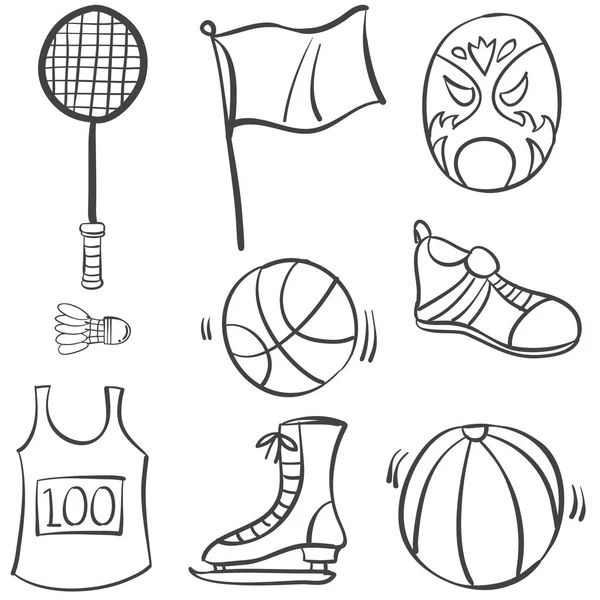 Doodle de equipo de dibujo de mano deportiva — Vector de stock