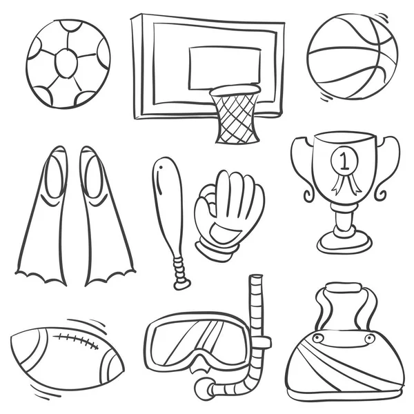 Equipamento desportivo mão desenhar rabiscos — Vetor de Stock