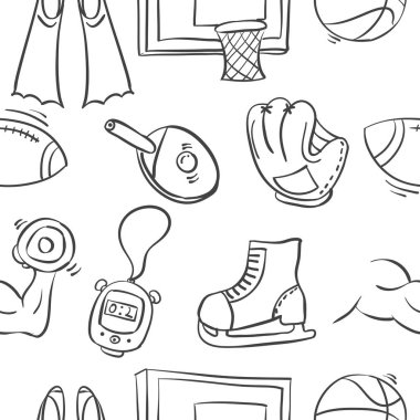 Spor ekipmanları doodle stil topluluğu