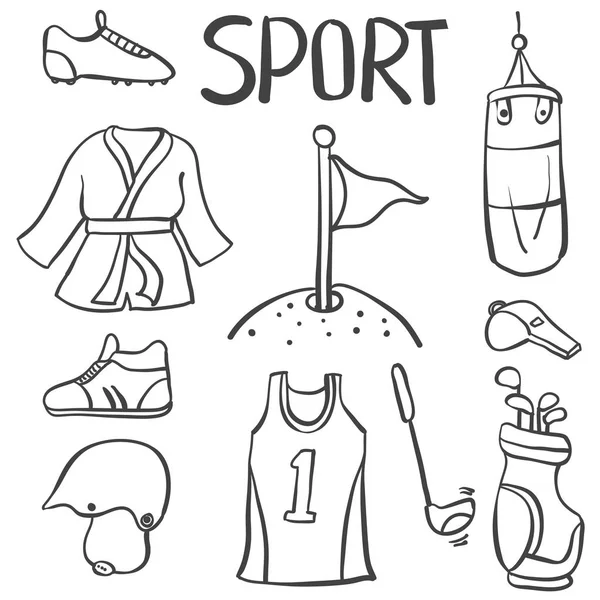 Sportausrüstung Hand Doodles zeichnen — Stockvektor