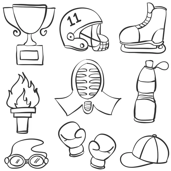 Colección equipamiento deportivo doodle style — Vector de stock