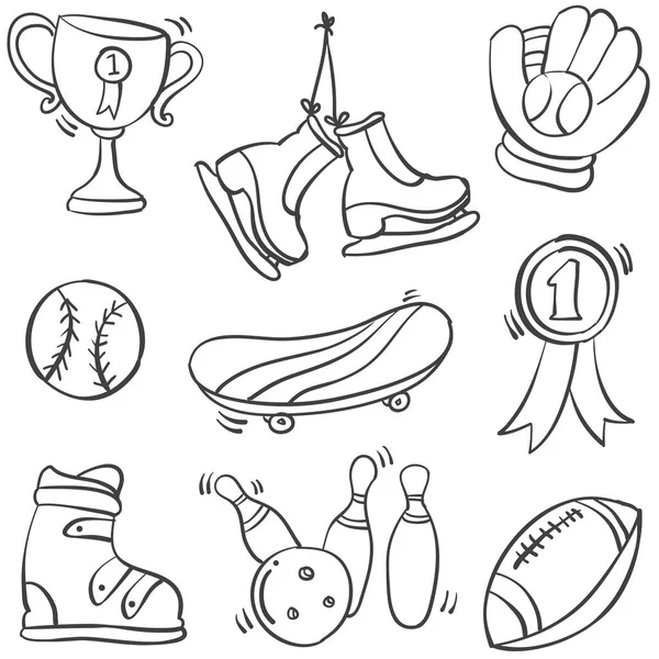 Sammlung Sportgeräte Doodle Hand Draw — Stockvektor