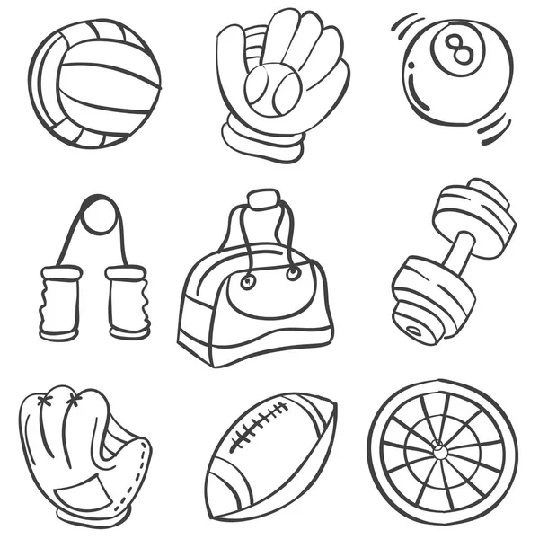 Equipamento desportivo mão desenhar doodles estilo — Vetor de Stock