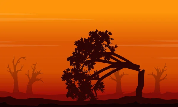 Silhouette de forêt sur paysage de feu — Image vectorielle