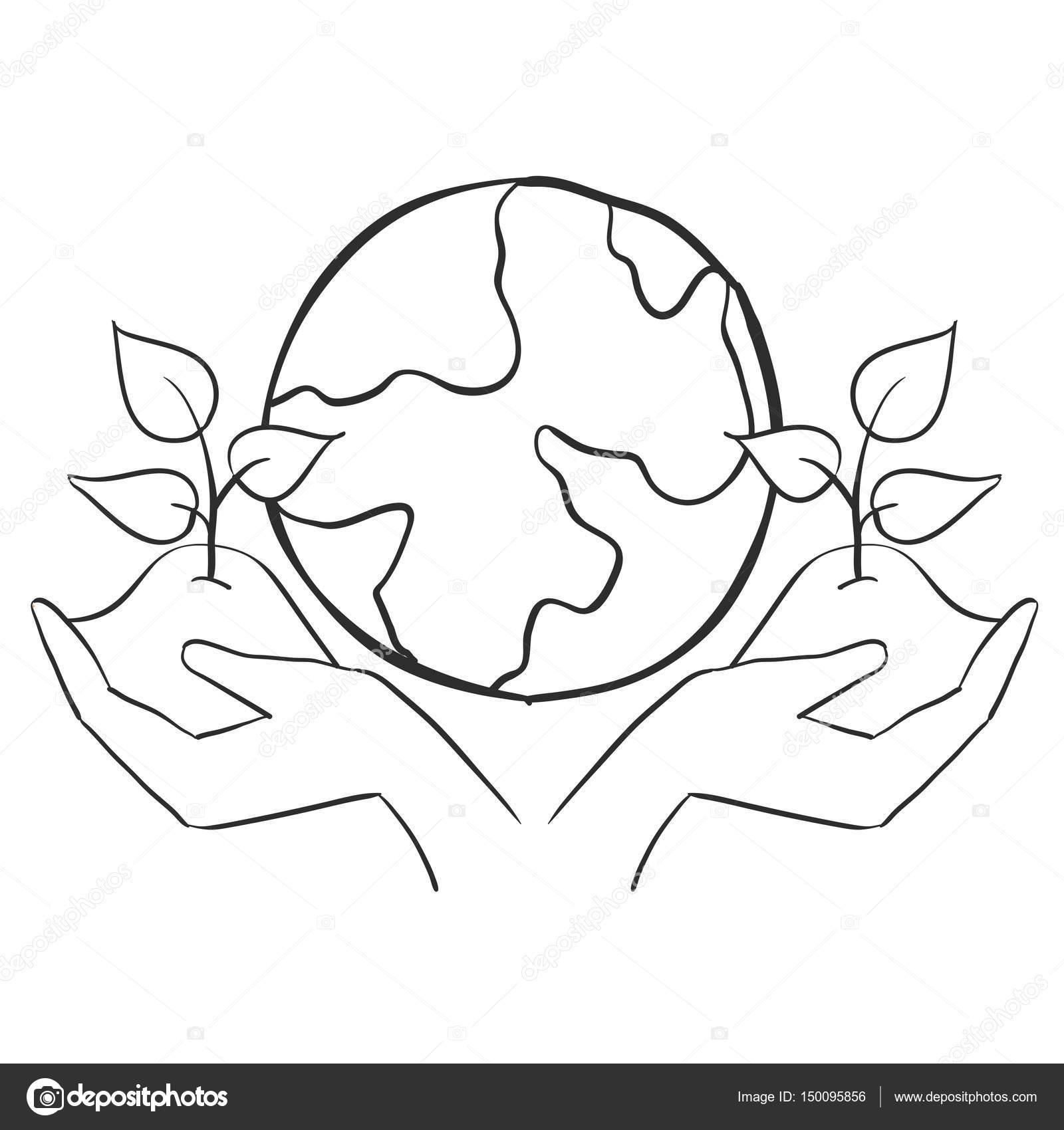 Mondo con albero mano disegnare doodles — Vettoriali di kongvector