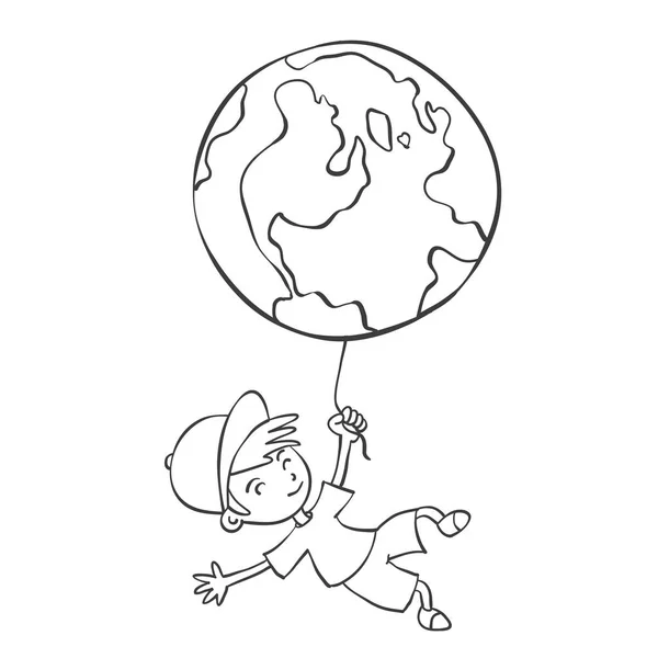 Main dessiner enfant avec la terre — Image vectorielle