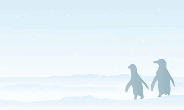 Pinguim de natureza em paisagem de silhueta de neve — Vetor de Stock