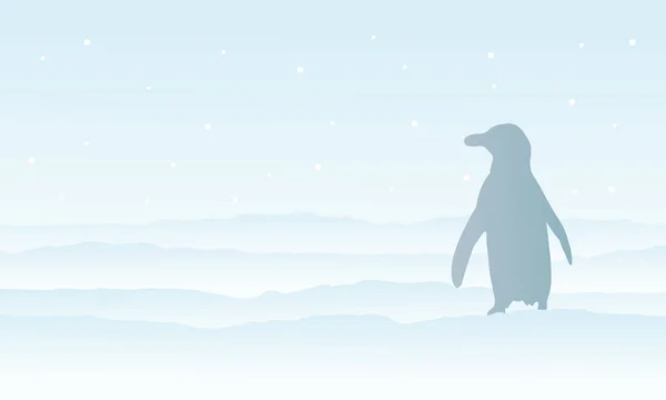 Pejzaż Pingwin sam na śniegu sylwetka — Wektor stockowy
