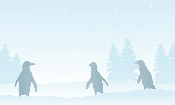 Białe tło na śniegu z sylwetki Pingwin — Wektor stockowy