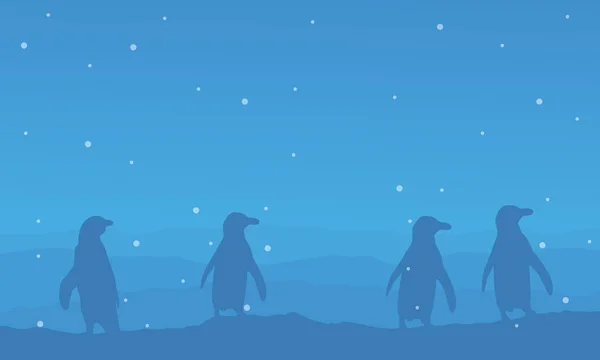 Por la noche pingüino en el paisaje de nieve — Archivo Imágenes Vectoriales