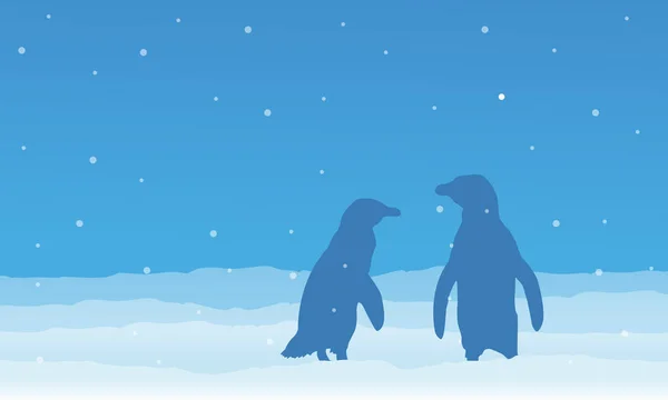 Sylwetka pingwina na śniegu w nocy — Wektor stockowy