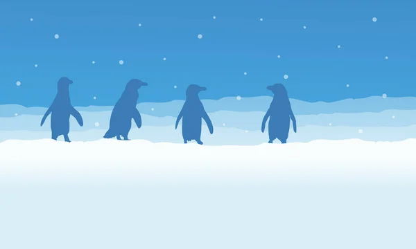 Pejzaż Pingwin na śniegu sylwetka — Wektor stockowy