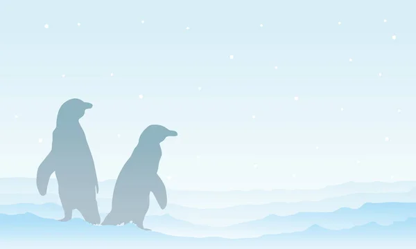 En paisaje de silueta de pingüino de nieve — Archivo Imágenes Vectoriales