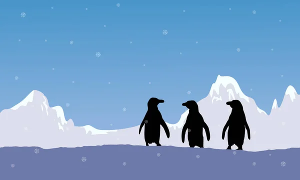 Silueta de pingüino con montaña de nieve — Archivo Imágenes Vectoriales