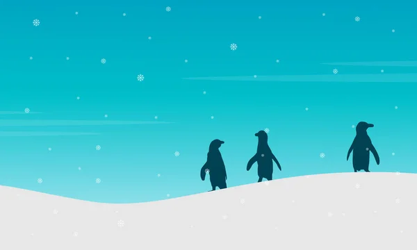 Landskap av pingvin på hill siluett — Stock vektor