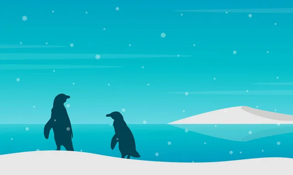 Sylwetka pingwina na plaży ze śniegu — Wektor stockowy