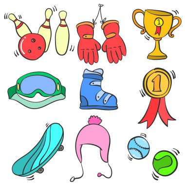 Çeşitli stil doodle Spor donatımı