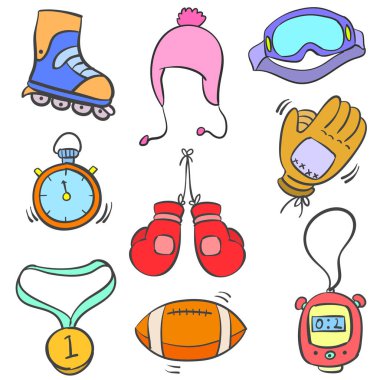 Spor ekipmanları stil topluluğu doodle