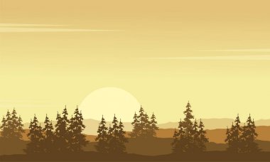 Ladin ile hill sahne siluet