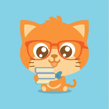 Kitap karikatür karakter kedi