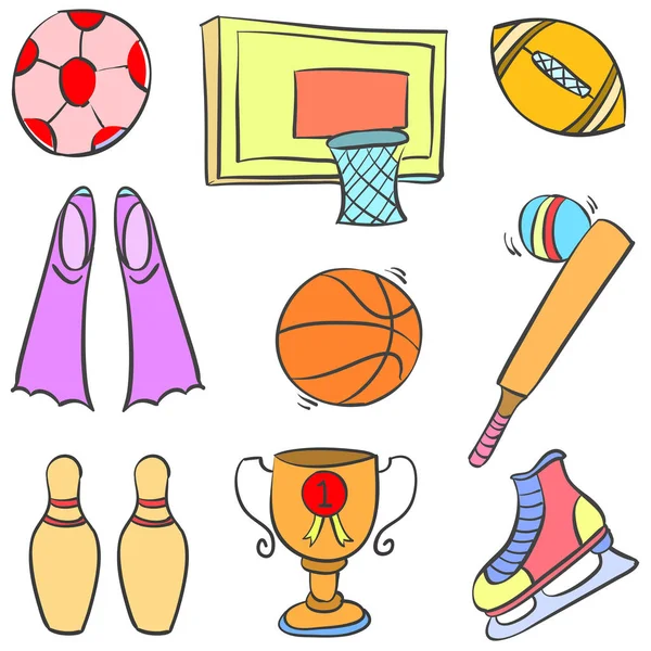 Coleção estoque de equipamentos esportivos doodle — Vetor de Stock