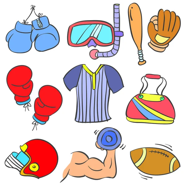 Equipamento desportivo vários estilo doodle — Vetor de Stock