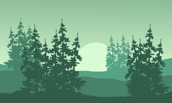 Silhouette en épicéa sur le paysage des collines — Image vectorielle