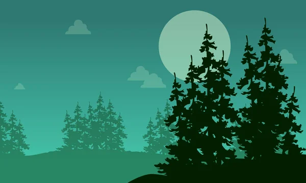 Силуэт лесной ели в ночном пейзаже — стоковый вектор