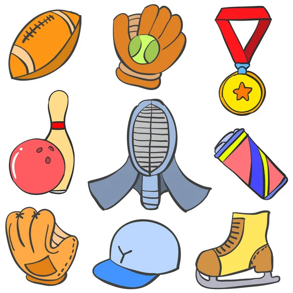 Objet sport dessin animé style doodle — Image vectorielle