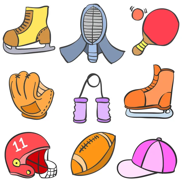 Objeto esporte equipamento estilo doodle — Vetor de Stock