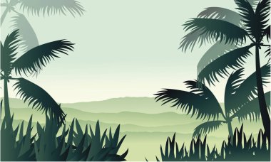 Orman sahne Palm'da silüeti