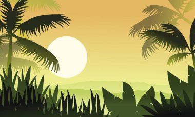 Gün batımı orman sahne siluetleri