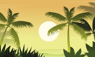 Orman sahne palm siluetleri ile