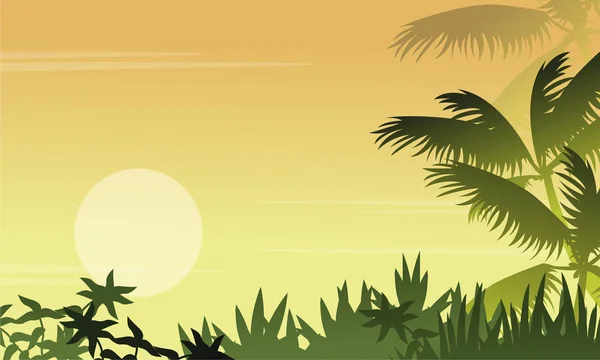 Silhouette de jungle avec des paysages d'herbe — Image vectorielle