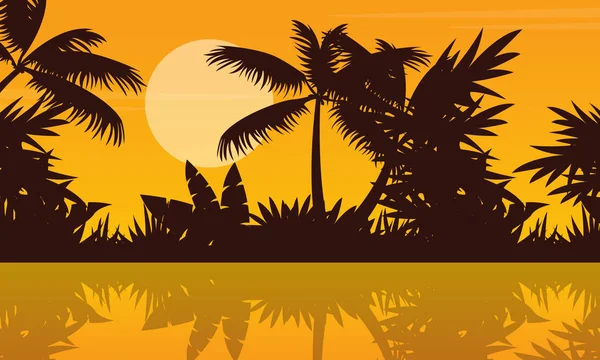 Silhouette de rivière sur des paysages de jungle — Image vectorielle