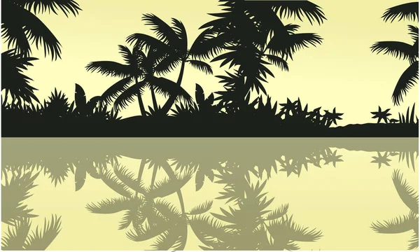 Silhouet van palm van de boom op jungle landschap — Stockvector