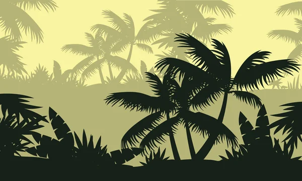 Silhouette di palma sul paesaggio forestale — Vettoriale Stock