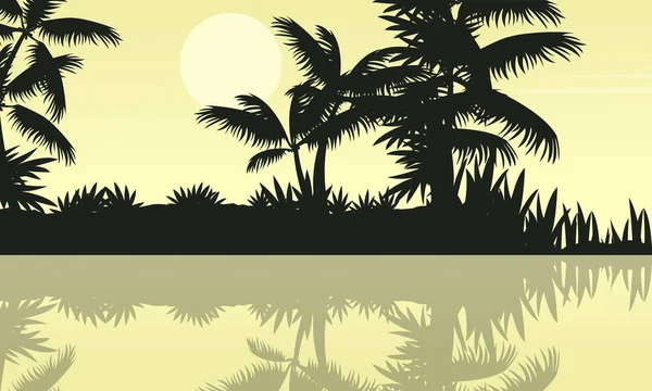 Ağaç ve orman sahne siluet gölü etrafında bizimkiler yaşar