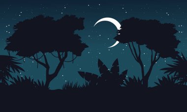 Gece orman sahne siluet temalı