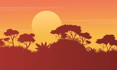 Siluet orman sahne gün batımında