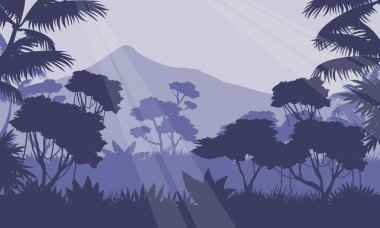 Dağ ve orman siluet ile sabah sahne