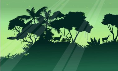 Ağaç orman sahne üzerinde silüeti