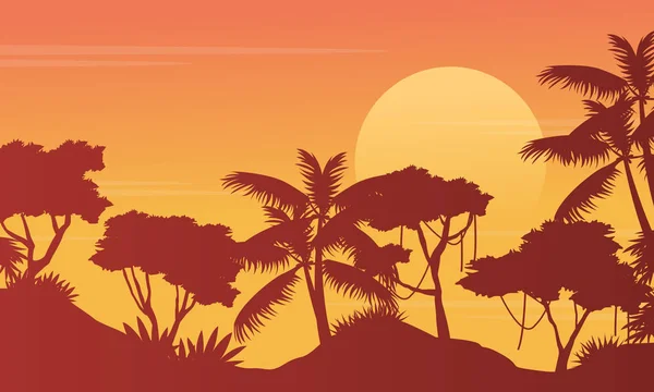Silhouette de jungle avec paysage arboré — Image vectorielle