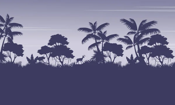 Silhouette des Dschungels mit Hirschlandschaft — Stockvektor