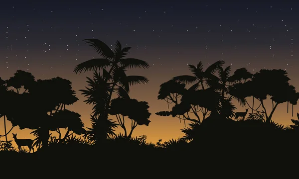 Džungle s strom silueta krásy krajiny — Stockový vektor