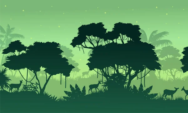 Krajina džungle na zeleném pozadí — Stockový vektor
