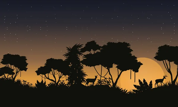 Paysage jungle forêt tropicale silhouettes — Image vectorielle