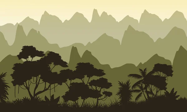 Krajobraz jungle na góry sylwetka tło — Wektor stockowy